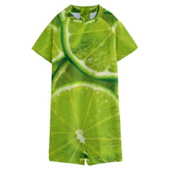 Lime Slices Close Up, Fresh, Fruit, Green Lemon Kids  Boyleg Half Suit Swimwear