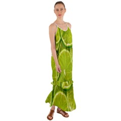 Lime Slices Close Up, Fresh, Fruit, Green Lemon Cami Maxi Ruffle Chiffon Dress