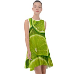 Lime Slices Close Up, Fresh, Fruit, Green Lemon Frill Swing Dress by kyorashop23