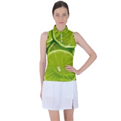 Lime Slices Close Up, Fresh, Fruit, Green Lemon Women s Sleeveless Polo T-shirt