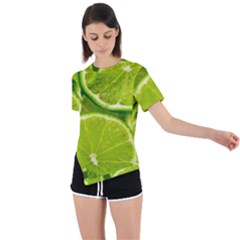 Lime Slices Close Up, Fresh, Fruit, Green Lemon Asymmetrical Short Sleeve Sports T-shirt