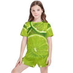 Lime Slices Close Up, Fresh, Fruit, Green Lemon Kids  T-shirt And Sports Shorts Set by kyorashop23