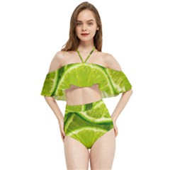 Lime Slices Close Up, Fresh, Fruit, Green Lemon Halter Flowy Bikini Set  by kyorashop23