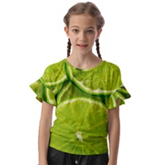 Lime Slices Close Up, Fresh, Fruit, Green Lemon Kids  Cut Out Flutter Sleeves by kyorashop23