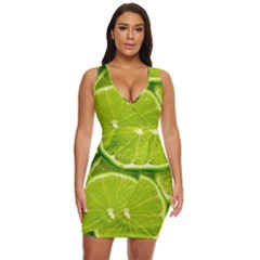 Lime Slices Close Up, Fresh, Fruit, Green Lemon Draped Bodycon Dress by kyorashop23