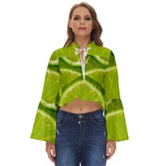 Lime Slices Close Up, Fresh, Fruit, Green Lemon Boho Long Bell Sleeve Top