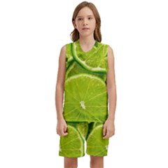 Lime Slices Close Up, Fresh, Fruit, Green Lemon Kids  Basketball Mesh Set