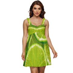 Lime Slices Close Up, Fresh, Fruit, Green Lemon Ruffle Strap Babydoll Chiffon Dress