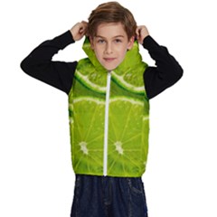 Lime Slices Close Up, Fresh, Fruit, Green Lemon Kids  Stylish Hooded Puffer Vest by kyorashop23