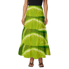 Lime Slices Close Up, Fresh, Fruit, Green Lemon Tiered Ruffle Maxi Skirt by kyorashop23