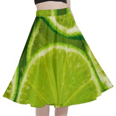 Lime Slices Close Up, Fresh, Fruit, Green Lemon A-line Full Circle Midi Skirt With Pocket