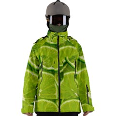 Lime Slices Close Up, Fresh, Fruit, Green Lemon Men s Zip Ski And Snowboard Waterproof Breathable Jacket by kyorashop23