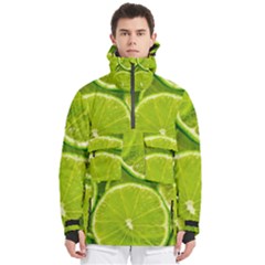 Lime Slices Close Up, Fresh, Fruit, Green Lemon Men s Pullover Zip Ski And Snowboard Waterproof Breathable Jacket