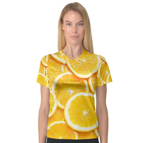 Oranges, Orange, Fruits V-neck Sport Mesh T-shirt by kyorashop23