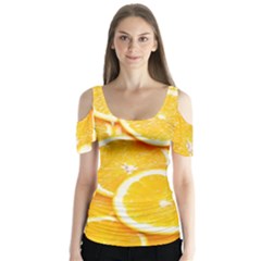 Oranges, Orange, Fruits Butterfly Sleeve Cutout T-shirt 