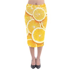 Oranges, Orange, Fruits Velvet Midi Pencil Skirt