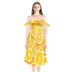 Oranges, Orange, Fruits Shoulder Tie Bardot Midi Dress