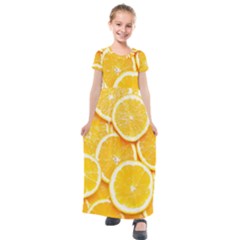 Oranges, Orange, Fruits Kids  Short Sleeve Maxi Dress