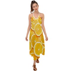 Oranges, Orange, Fruits Halter Tie Back Dress 