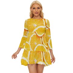 Oranges, Orange, Fruits Long Sleeve Babydoll Dress