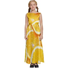 Oranges, Orange, Fruits Kids  Satin Sleeveless Maxi Dress