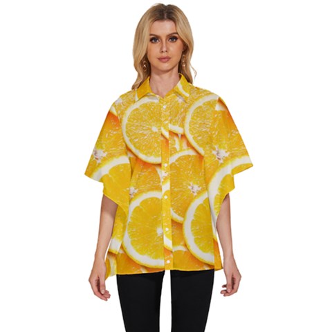 Oranges, Orange, Fruits Women s Batwing Button Up Shirt by kyorashop23