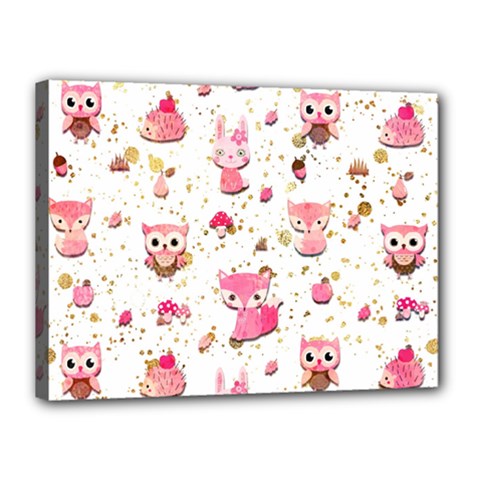 Pink Woodland Animals, Koteto Canvas 16  X 12  (stretched)