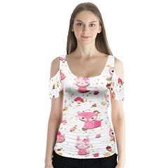 Pink Woodland Animals, Koteto Butterfly Sleeve Cutout T-shirt 