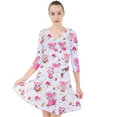 Pink Woodland Animals, Koteto Quarter Sleeve Front Wrap Dress by kyorashop23