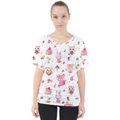 Pink Woodland Animals, Koteto V-neck Dolman Drape Top