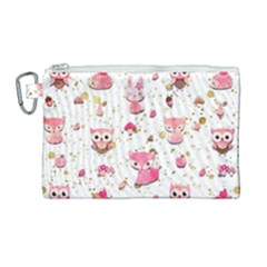 Pink Woodland Animals, Koteto Canvas Cosmetic Bag (large) by kyorashop23