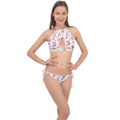 Pink Woodland Animals, Koteto Cross Front Halter Bikini Set