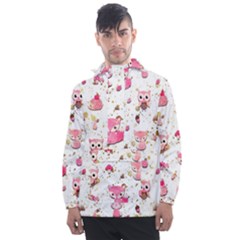 Pink Woodland Animals, Koteto Men s Front Pocket Pullover Windbreaker