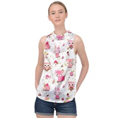 Pink Woodland Animals, Koteto High Neck Satin Top