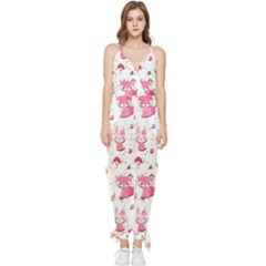 Pink Woodland Animals, Koteto Sleeveless Tie Ankle Chiffon Jumpsuit