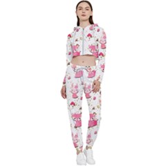 Pink Woodland Animals, Koteto Cropped Zip Up Lounge Set