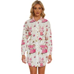 Pink Woodland Animals, Koteto Womens Long Sleeve Shirt Dress