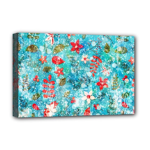 Snowy Winter Foliage, Adoxali, Christmas, Berry, Blue Deluxe Canvas 18  X 12  (stretched) by kyorashop23