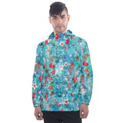 Snowy Winter Foliage, Adoxali, Christmas, Berry, Blue Men s Front Pocket Pullover Windbreaker