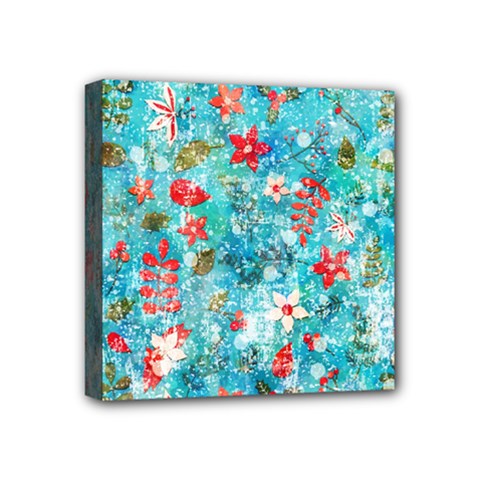 Snowy Winter Foliage, Adoxali, Christmas, Berry, Blue Mini Canvas 4  X 4  (stretched) by kyorashop23