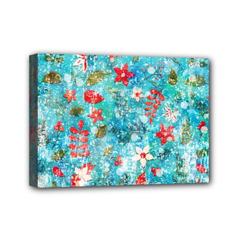 Snowy Winter Foliage, Adoxali, Christmas, Berry, Blue Mini Canvas 7  X 5  (stretched) by kyorashop23