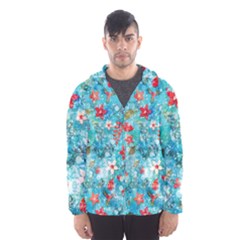 Snowy Winter Foliage, Adoxali, Christmas, Berry, Blue Men s Hooded Windbreaker