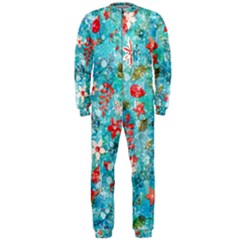 Snowy Winter Foliage, Adoxali, Christmas, Berry, Blue Onepiece Jumpsuit (men)