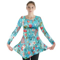 Snowy Winter Foliage, Adoxali, Christmas, Berry, Blue Long Sleeve Tunic 