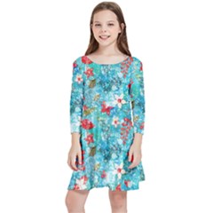 Snowy Winter Foliage, Adoxali, Christmas, Berry, Blue Kids  Quarter Sleeve Skater Dress