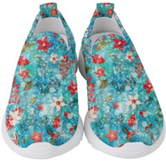 Snowy Winter Foliage, Adoxali, Christmas, Berry, Blue Kids  Slip On Sneakers by kyorashop23