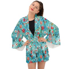 Snowy Winter Foliage, Adoxali, Christmas, Berry, Blue Long Sleeve Kimono