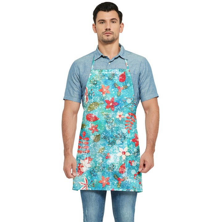 Snowy Winter Foliage, Adoxali, Christmas, Berry, Blue Kitchen Apron