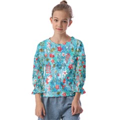 Snowy Winter Foliage, Adoxali, Christmas, Berry, Blue Kids  Cuff Sleeve Top