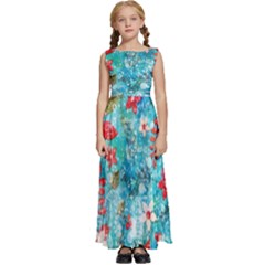 Snowy Winter Foliage, Adoxali, Christmas, Berry, Blue Kids  Satin Sleeveless Maxi Dress